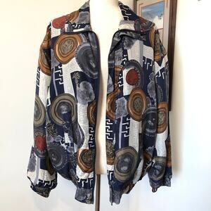 VTG‎ 90s FUDA International Silk Bomber Jacket Womens L Graphic Print Maximalist